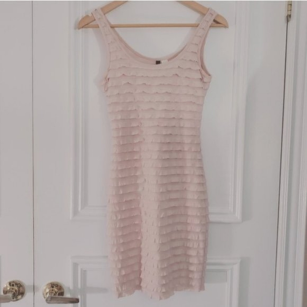 Vintage Y2K Ruffled Blush Pink Double Lined Bodycon Dress